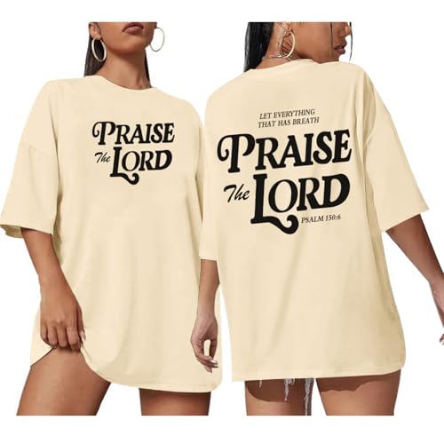 Oversized Christian Shirts for Women Praise The Lord T-Shirt Religious Bible Verse Tshirt God Jesus Shirt Graphic Tee - color: Apricot, size: XX-Large