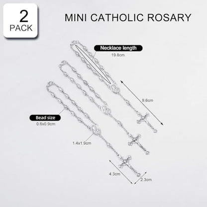 KOMI 2 PCS One Decade Catholic Rosary for Car or Truck Rearview Mirror, Auto Metal Beads Rosary with Mary Medal and Crucifix Cross, Auto Hanging Accessory with Clasp - size: 2 pieces Metal