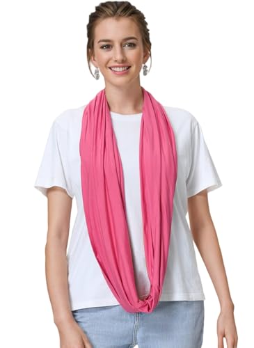 Lina & Lily Premium Modal Jersey Knit Women's Infinity Scarf Loop Lightweight - color: Dark Pink