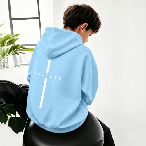 Fkatuzi Christian Graphic Hoodies For Boys Cross Sweatshirt Kids Jesus Hoodie Faith God Religious Bible Verse Believe Tops - color: Light Blue, size: 7-8 Years