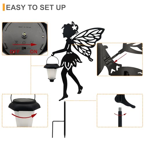 SUNNYPARK 2 Pack Solar Fairy Garden Metal Stake Decorative Lantern - size: Fairy1