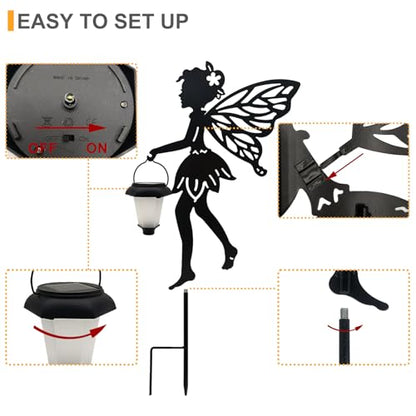SUNNYPARK 2 Pack Solar Fairy Garden Metal Stake Decorative Lantern - size: Fairy1