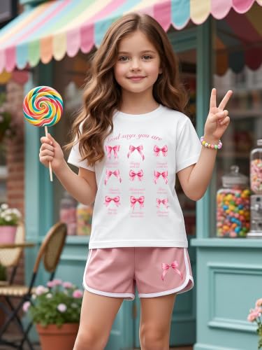 Eatbook Christian Girls Clothes 2 Pcs God is Good T-Shirt Bow Shorts Set - color: White1, size: 5-6 Years