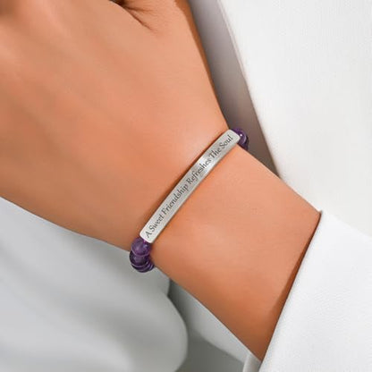Amethyst Christian Bracelet for Women, 18K Gold Plated Bible Verse Jewelry, Inspirational Religious Faith Gift, Scripture Jewelry for Encouragement & Strength - color: A sweet friendship refreshes the soul-Amethyst Silver