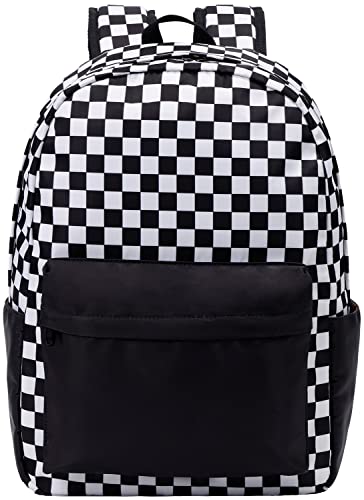 UREYMX Checkered Backpack - School Backpack for Kids, Large Capacity, Waterproof, Lightweight, Black - color: Black and White Plaid