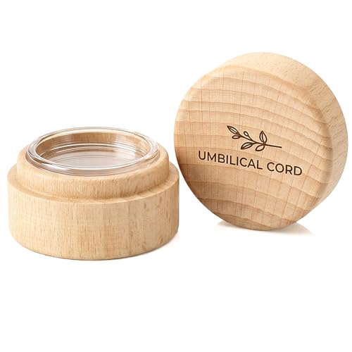 Baby Umbilical Cord Memorial Box with Transparent Box Round Newborn Wood Keepsake Case Minimalist Wooden Tooth Boxes Fetal Hair Memorial Storage Container Gift for Baby Shower Christening