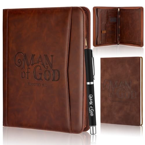 Fuyoooo 3 Pcs Man of God Gifts for Men, Leather Portfolio Notebook Pen Set - style: Man of God