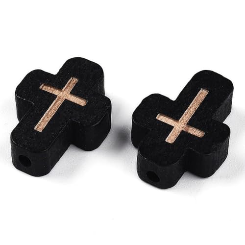 SUNNYCLUE 1 Box 80Pcs Wooden Cross Beads Cross Wood Beads Easter Charms Small Black Crucifix Charm Mini Crucifix Spacers for Jewelry Making DIY Rosary Earrings Necklace Bracelets Women Adults - color: Black