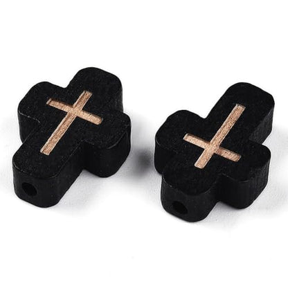 SUNNYCLUE 1 Box 80Pcs Wooden Cross Beads Cross Wood Beads Easter Charms Small Black Crucifix Charm Mini Crucifix Spacers for Jewelry Making DIY Rosary Earrings Necklace Bracelets Women Adults - color: Black