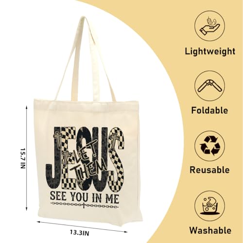 Faith Canvas Tote Bag, Christian Gifts for Women Girls Mom Sister Inspirational Bible Verse Birthday Christmas - color: Jesus 810