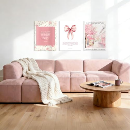 NCCXNCC 3Pcs Pink Preppy Christian Canvas Wall Art Set 12x16 inches Frame - color: Bible Street, size: 12×16inch