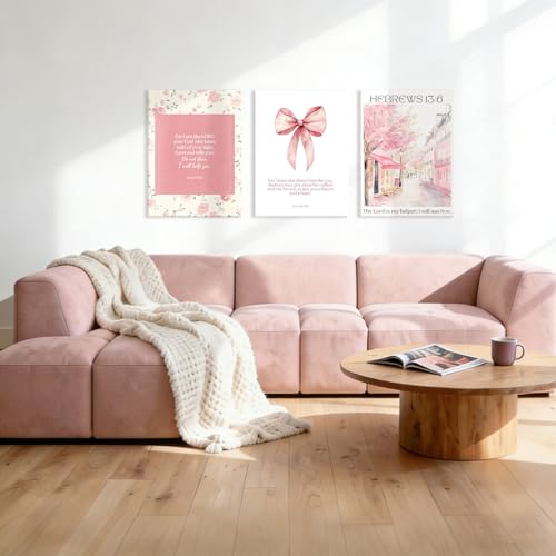 NCCXNCC 3Pcs Pink Preppy Christian Canvas Wall Art Set 16x24 inches Frame - color: Bible Street, size: 16×24inch