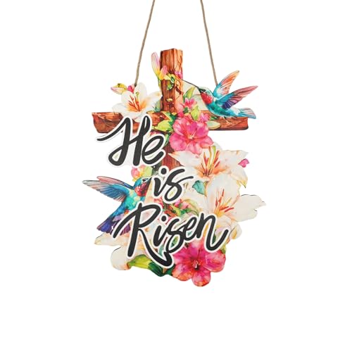 Easter Door Sign - Christian Religious Jesus Cross Wall Signs Door Wreath Sign Hanging for Home Wall Party Outdoor Indoor Supply Decor Gifts 14.6×11.4 Inch