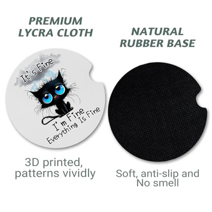 Yonlevres Car Coasters for Cup Holders, Black Cat, 2.75", 2 Pack - color: Black