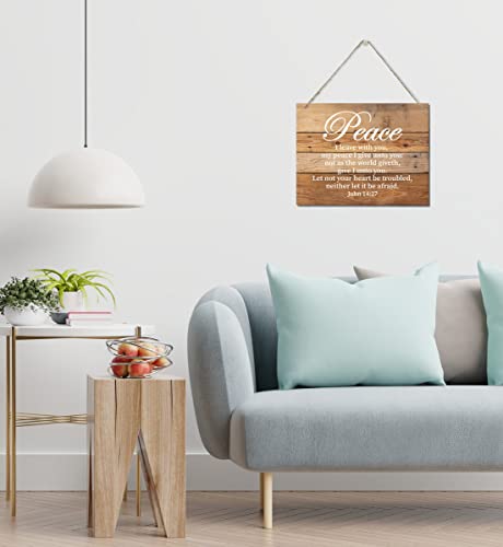 Bible Verse Printed Wood Plaque Sign Wall Hanging, Home Wall Decor Peace I Leave With You, My Peace I Give Unto You Scripture Rustic Hanging Wall Plaque Wood Signs, John 14:27 Christian Sign - color: John 14:27