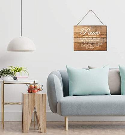 Bible Verse Printed Wood Plaque Sign Wall Hanging, Home Wall Decor Peace I Leave With You, My Peace I Give Unto You Scripture Rustic Hanging Wall Plaque Wood Signs, John 14:27 Christian Sign - color: John 14:27