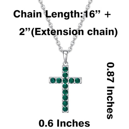 Birthstone Cross Necklace for Women,First Communion Gifts Easter Baptism Cross Jewelry Pendant Gift - color: 05May-Emerald Green