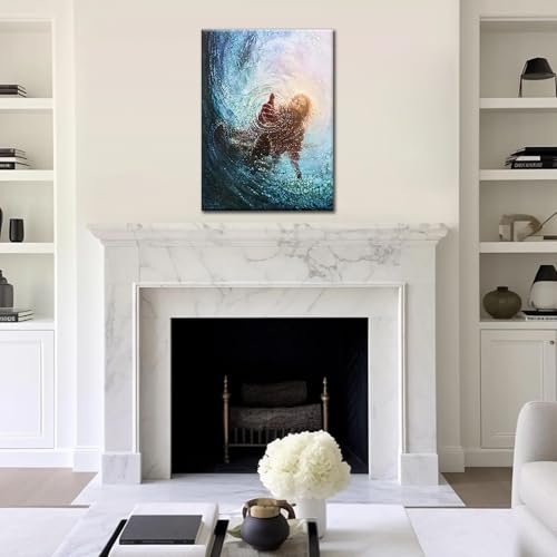 Framed Jesus Reaching Hand Wall Art Christian Canvas Painting of Faith and Rescue Religious Picture Print for Living Room Church Prayer Room Spiritual Poster on Ready to Hang16x24In - color: Jesus1, size: 16x24 Inches