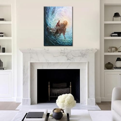 Framed Jesus Reaching Hand Wall Art Christian Canvas Painting of Faith and Rescue Religious Picture Print for Living Room Church Prayer Room Spiritual Poster on Ready to Hang16x24In - color: Jesus1, size: 16x24 Inches