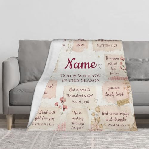 Personalized Christian Blanket for Women, Custom Name Scripture Throw Blanket with Bible Verse, Religious Faith Gift for Mom Daughter Sister Friend, Sympathy Birthday Christmas Baptism Gift - color: Background Pattern 5