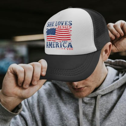 She Loves Jesus and America Too Hats for Womens Soft Washed Distressed Baseball - color: She Loves Jesus and America Tooallblack2