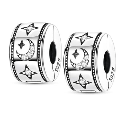 Clip Stopper Beads Fit For Pandora Bracelet, Spacer Charms For Bracelets - color: Moon&Star-2Pack
