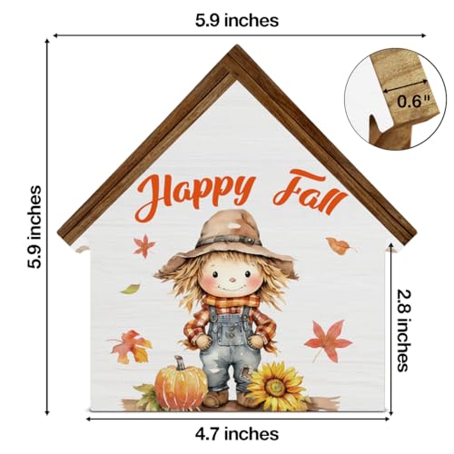 Scarecrows Fall Decor, Pumpkin Scarecrow Happy Fall House Shaped Wood Sign - color: Happy