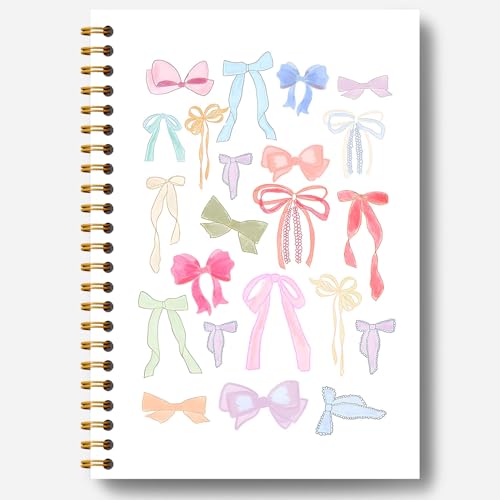 Colored Bows Notebook Journal - 5.5×8.3 Preppy Trendy Bow Ribbon Spiral Journal Notebook, Coquette Colorful Bow Notebook with 164 Pages, Gifts for Bow Lovers - color: Section 1