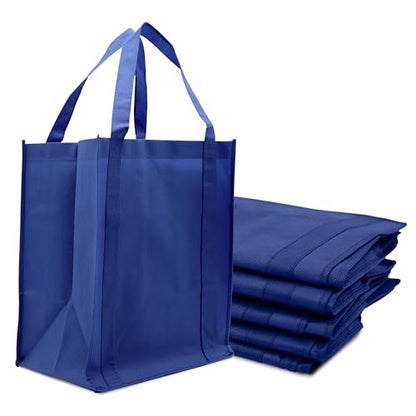 Novel Box 5Pack Non-Woven Reusable Reinforced Tote Bags 13x15x10in with Handle-Heavy Duty Foldable Bag for Groceries & Picnic - color: Royal Blue