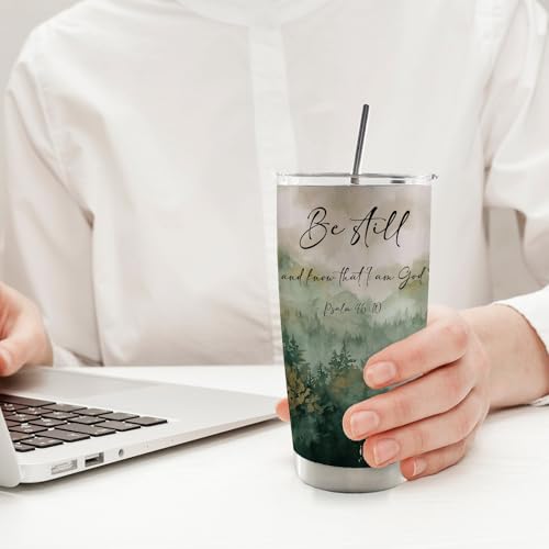 Christian Mountain Forest Landscape 20oz Travel Coffee Mug Tumbler, Christian Gifts for Women Men, Religious Bible Verse Stainless Steel Tumbler with Lid and Straw bestill - color: bestill
