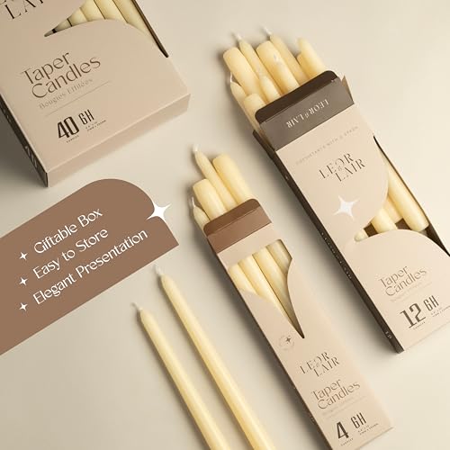 Leor & Lair Ivory Taper Candles 40 Pack, 10 Inch Unscented Candlesticks - color: Ivory
