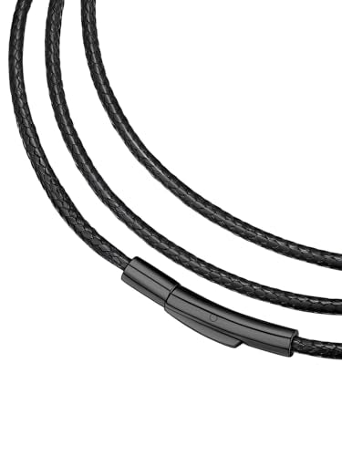 FaithHeart Braided Leather Necklace Cord with Stainless Steel Snap Clasp - color: 02. Black 2MM Width-Black Clasp, size: Length 16 Inches