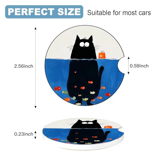 Ceramic Car Cup Holder Coasters Set of 2, 2.56 in Kitten Diving - color: Kitten Diving