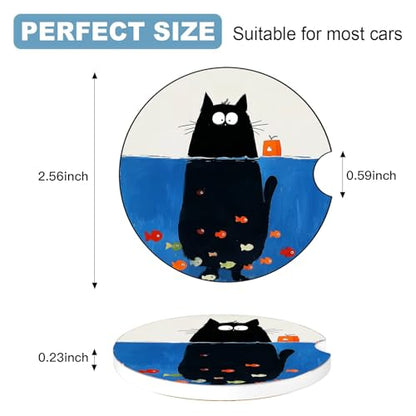 Ceramic Car Cup Holder Coasters Set of 2, 2.56 in Kitten Diving - color: Kitten Diving
