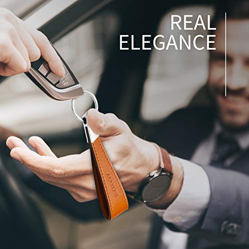 Maruse Italian Leather Keychain for Men and Women, with Flat Profile Polished Metal Key Ring, Handmade in Italy - color: Honey