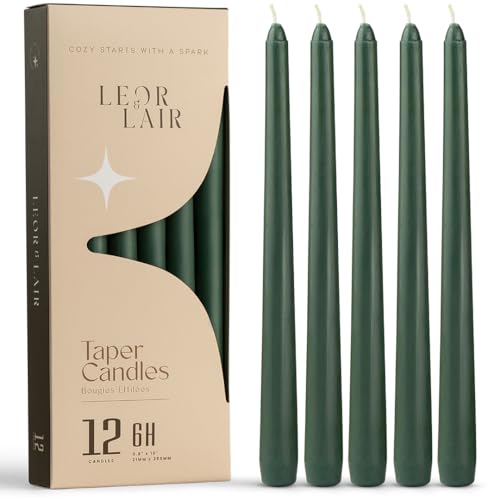 Leor & Lair Green Taper Candles, 12 Pack, 10" Unscented Green Candles - color: Green