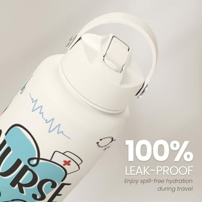 Nurse Water Bottle 32oz Stainless Steel Insulated with Lid, Nurse Gifts for Female Nurses, Medical Staff Inspiration Gifts for Nursing Students, Graduation Christmas Birthday Nurse Week - color: Nurse 1