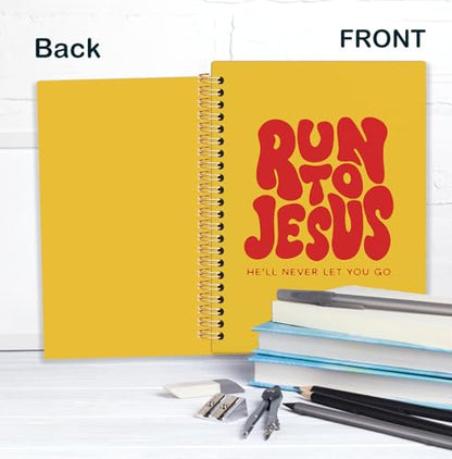 Red and Yellow Christian Spiral Notebook, Run to Jesus Bible Verse Journal, Religious Scripture Journals for Writing, Bible Notebooks for Note Taking, Church Notes Journal, 5.5x8.3 Inch - color: God-Red and Yellow