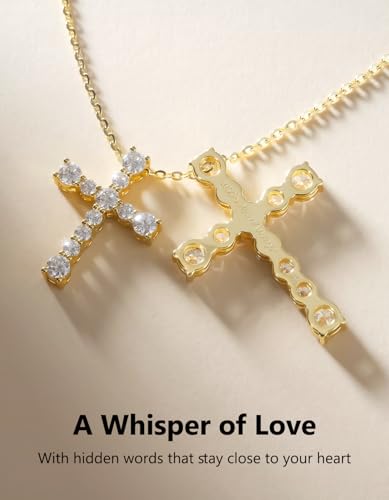 KRKC&CO Moissanite Cross Necklace for Women, 925 Sterling Silver, Gift Box - color: Gold C