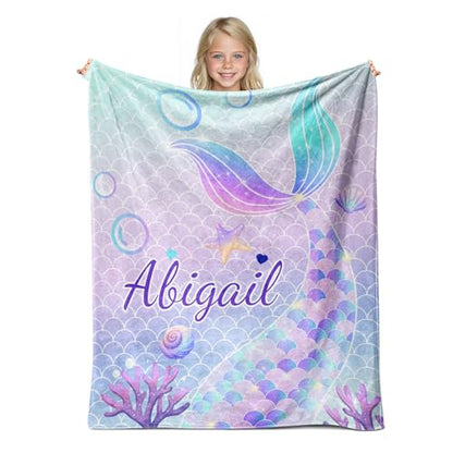 Personalized Baby Mermaid Blanket for Girls with Name - color: Mermaid