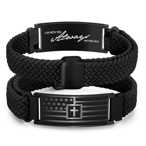 VNOX American Flag Cross Bible Verse Bracelet for Men Teen Boys Kids Stocking Stuffers,Religious Christian Jewelry Mens Easter Valentines Baptism Birthday Gift Ideas - style: Matthew28:20