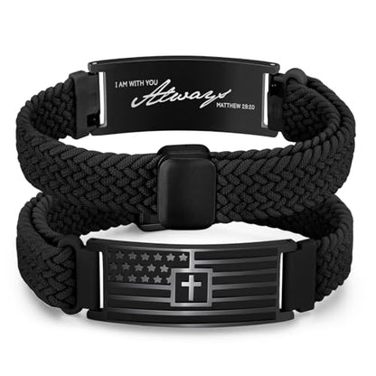 VNOX American Flag Cross Bible Verse Bracelet for Men Teen Boys Kids Stocking Stuffers,Religious Christian Jewelry Mens Easter Valentines Baptism Birthday Gift Ideas - style: Matthew28:20