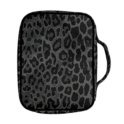 Suobstales Black Dark Green Leopard Print Bible Cover Carrying Book Case Church Bag Bible Protective with Handle, Portable Bible Bags Bible Protective Holder for Women Men - color: Black Leopard Print