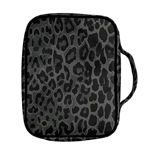 Suobstales Black Dark Green Leopard Print Bible Cover Carrying Book Case Church Bag Bible Protective with Handle, Portable Bible Bags Bible Protective Holder for Women Men - color: Black Leopard Print