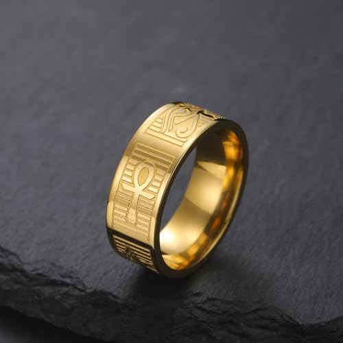 VASSAGO Stainless Steel Ancient Egyptian Ring for Men Women - color: gold, size: 10