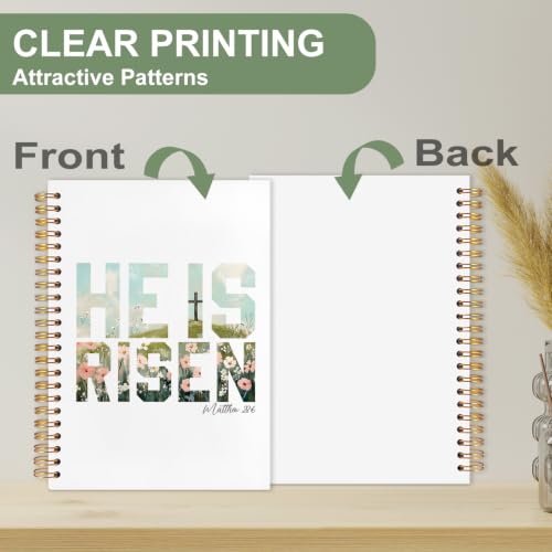 Bible Notebook Matthew28:63 for Women Men, Christian Journal,He Is Risen Cross Floral Pastel Inspirational Christian Church Notebook Hardcover Spiral Notebook, 5.5x8.3 Inch - color: white-He Is Risen Cross Floral Pastel