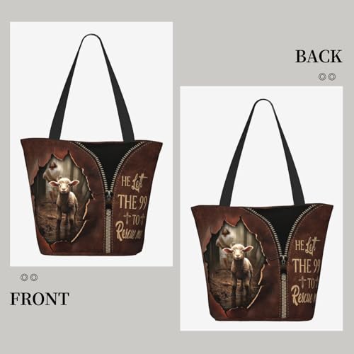 Bible Tote Bags for Women Christian Tote Bag Religious Church Bags for Women Organizer Christian Gift With Zipper - color: Jesus and Lamb