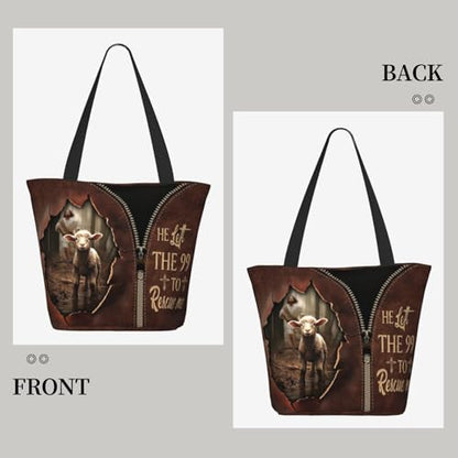 Bible Tote Bags for Women Christian Tote Bag Religious Church Bags for Women Organizer Christian Gift With Zipper - color: Jesus and Lamb