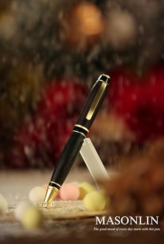 Hand Crafted Masonlin Series Ballpoint Luxury Wood Pen, Black With Golden Titanium Fine Writing Instrument, Elegant Writing Pen With Gift Box, Thank You Gift for Men, Women - color: Black