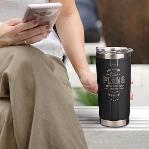Christian Art Gifts Large 18 oz. Stainless Steel Travel Tumbler for Men & Women - color: Black/Know the Plans